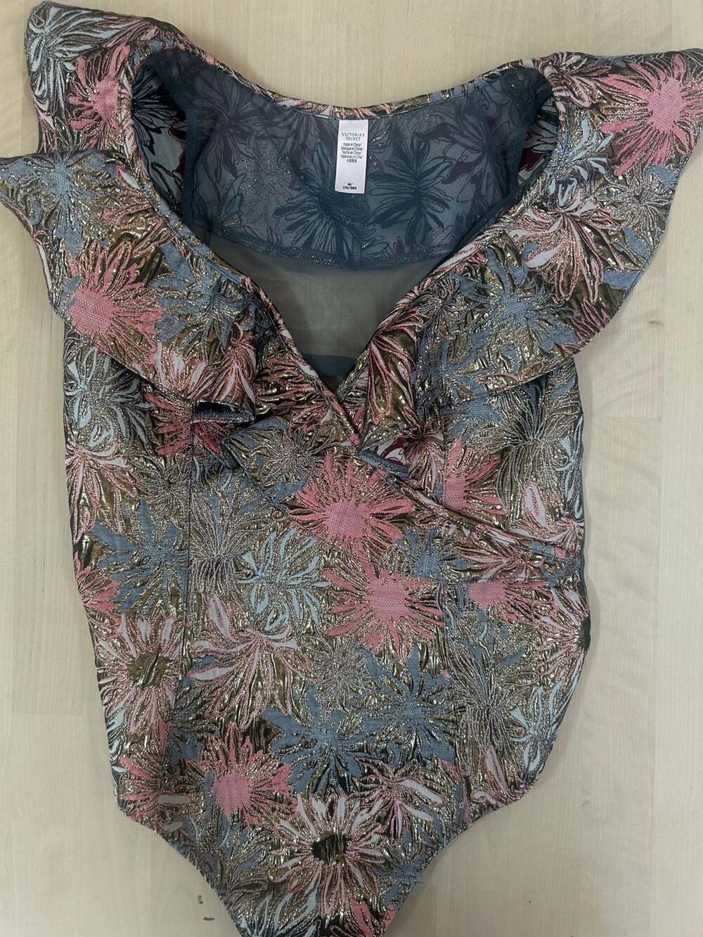 Victoria's Secret Dream Angels Shine Brocade Ruffle Bodysuit